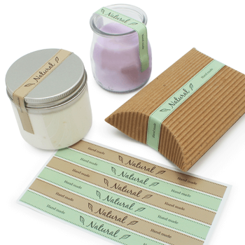 Aufkleber mit dem Text "Hand made natural" zum Dekorieren.