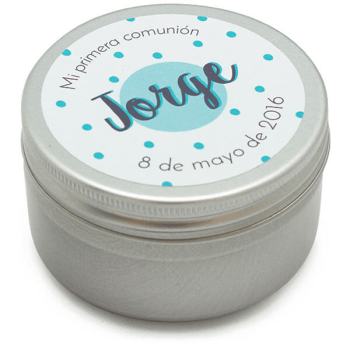 Personalisierte Namensaufkleber mit Punkten.