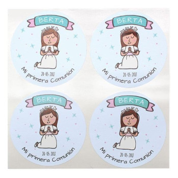 Personalisierte Kommunionaufkleber für Mädchen.