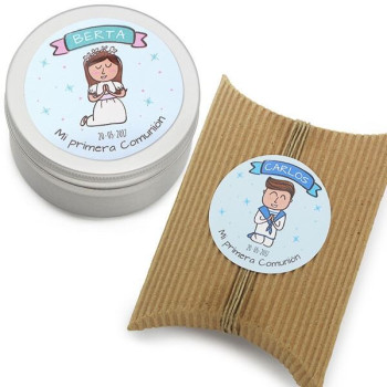 Personalisierte Kommunionaufkleber für Mädchen.