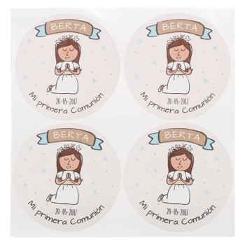 Personalisierte Kommunionaufkleber für Mädchen.