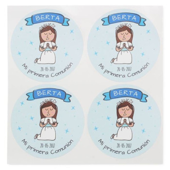 Personalisierte Kommunionaufkleber für Mädchen.