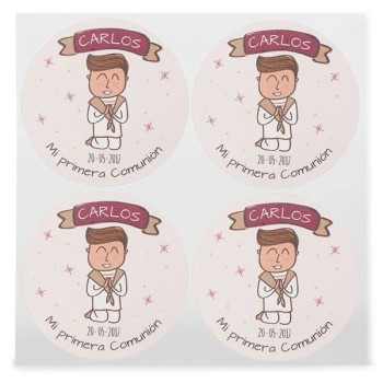 Personalizované okrúhle nálepky na sväté prijímanie - chlapec