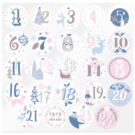 Rosa und blaue Adventskalender-Aufkleber