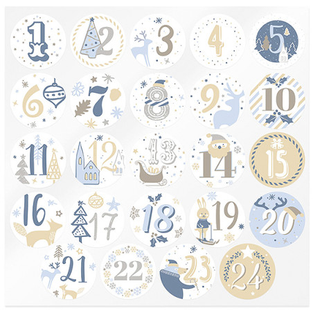 Blau-goldene Adventskalender-Aufkleber