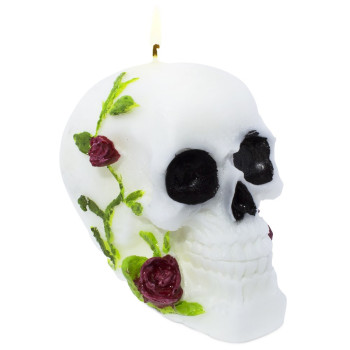 Schädelsilikonform mit Rosen zur Herstellung von Kerzen.