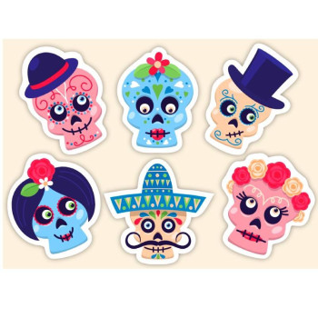 Autocolantes 9 Catrinas mexicanas - Decoração festiva e colorida Autocolantes 9 Catrinas mexicanas - Decoração festiva e colorida