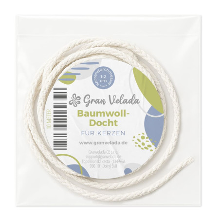 Docht aus Baumwolle und Eukalyptus für Kerzen 1-2 cm