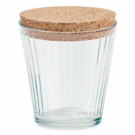 230 ml gestreifter Becher mit Korkdeckel für Kerzen – Widerstandsfähig und dekorativ.