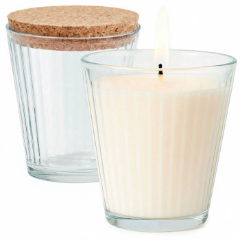 230 ml gestreifter Becher mit Korkdeckel für Kerzen – Widerstandsfähig und dekorativ.