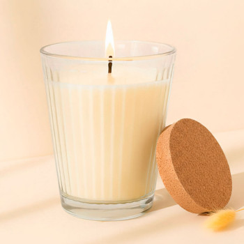 230 ml gestreifter Becher mit Korkdeckel für Kerzen – Widerstandsfähig und dekorativ.