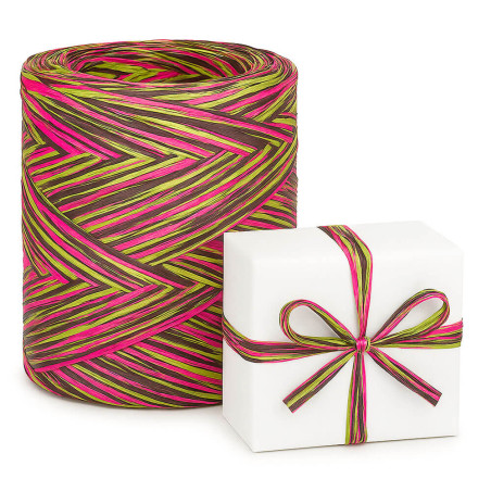 Dreifarbiges Bastband Schoko-Fuchsia-Senf