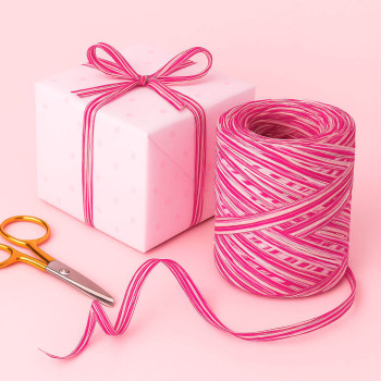 Fuchsia dreifarbiges Bastband, rosa und weiß. Online-Verkauf.