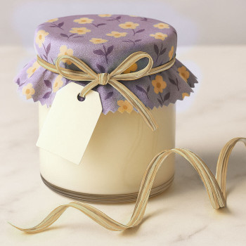 Zweifarbiges beige-vanillefarbenes Raffband für Verpackungen und Geschenke.