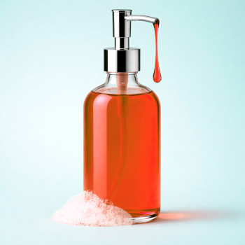 Leuchtend roter Flüssigfarbstoff zur Herstellung von Glycerinseife.