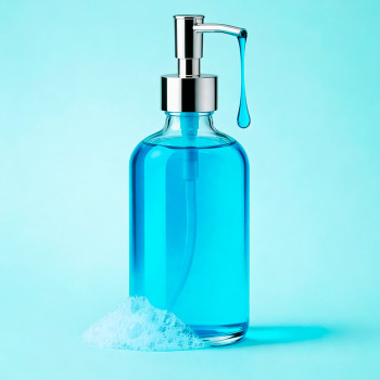 Türkisfarbener, flüssiger, wasserlöslicher und kosmetischer Farbstoff.