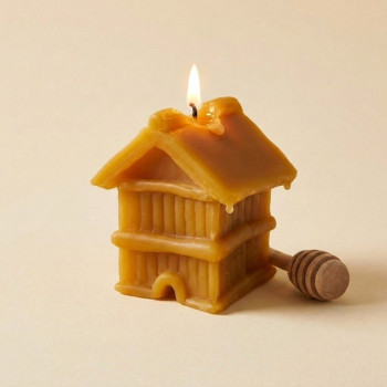 Form für hausgemachten Bienenwachskerzen in Form eines Hauses.