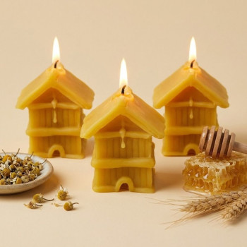 Form für hausgemachten Bienenwachskerzen in Form eines Hauses.