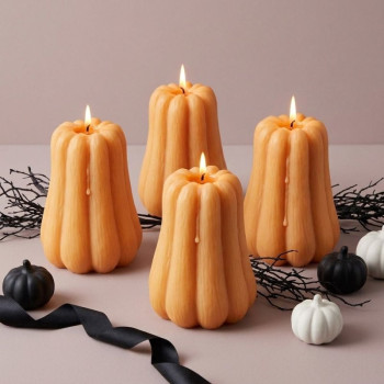 Molde abobora alongada para fazer velas de Halloween.