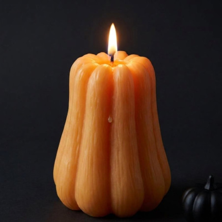Molde abobora alongada para fazer velas de Halloween.