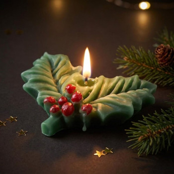 Silikonform mit 4 kleinen Stechpalmenblättern für Weihnachtsbasteleien