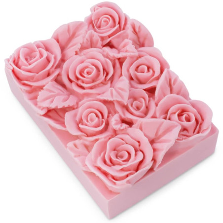Rechteckige Silikonform mit Rosen zum Herstellen von Seifen.