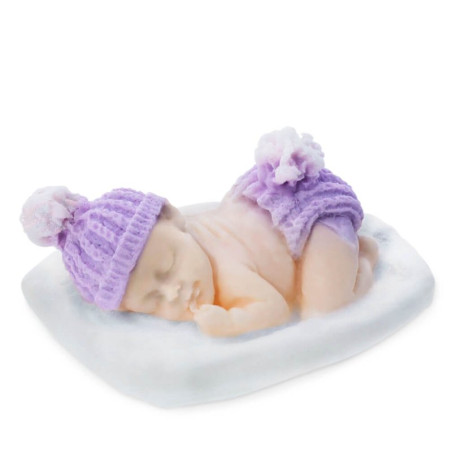 Silikonform in Form eines Babys mit Pompon zum Herstellen von Seifen.