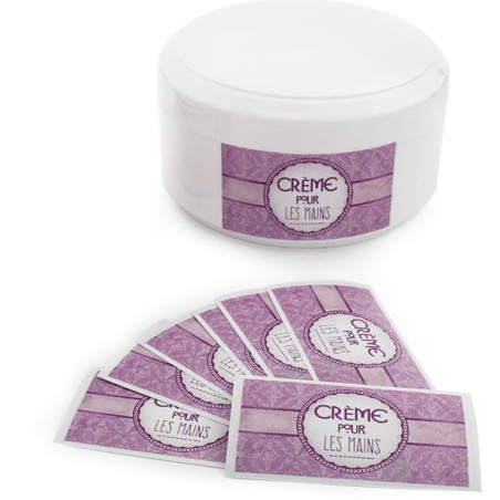 Lila Aufkleber crème pour les mains